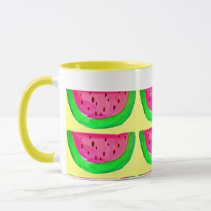 Juicy pink  watermelon fruit pattern on lemon mug