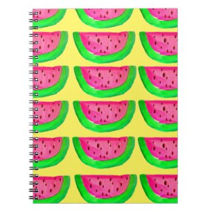 Juicy pink watermelon fruit pattern on lemon notebook