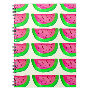 Juicy pink watermelon fruit pattern on lemon notebook