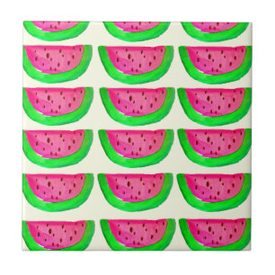 Juicy pink  watermelon fruit pattern on lemon tile