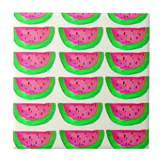 Juicy pink  watermelon fruit pattern on lemon tile (Front)