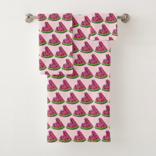 Juicy Pink Watermelon Wedge Slice Green Rind Fruit Bath Towel Set