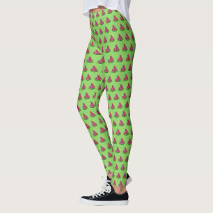 Juicy Pink Watermelon Wedge Slice Green Rind Fruit Leggings
