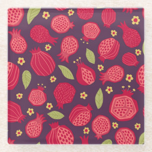 Juicy pomegranates: vintage illustration. glass coaster