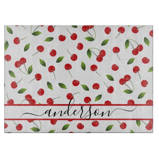 Juicy Red Cherry Pattern | Personalized Cutting Board (Front)