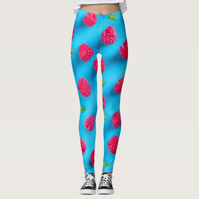 JUICY RED LYCHEE ON BLUE BACKGROUND LEGGINGS (Front)