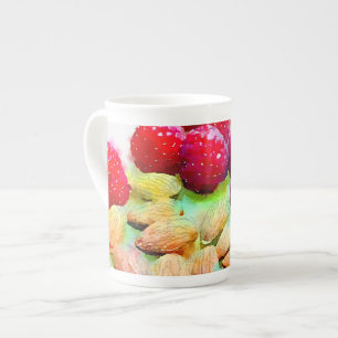 Juicy Red Raspberries and Almonds Watercolor Bone China Mug