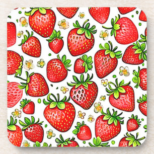 Juicy Red Strawberries Pattern Coaster