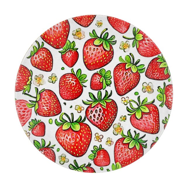  Juicy Red Strawberries Pattern Cutting Board (Front)