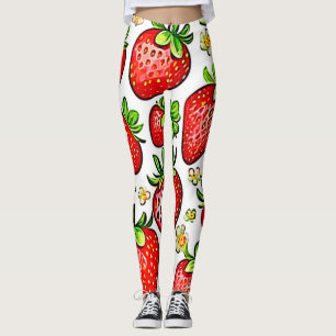 Juicy Red Strawberries Pattern Leggings