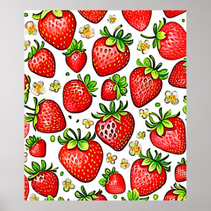  Juicy Red Strawberries Pattern Poster