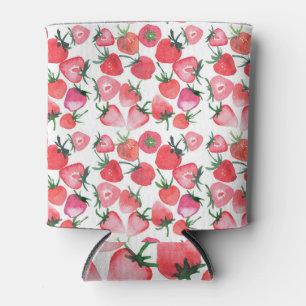 Juicy Red Strawberries Watercolor Pattern Can Cooler