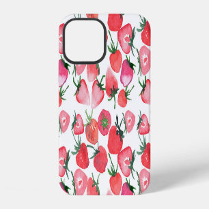 Juicy Red Strawberries Watercolor Pattern iPhone 12 Case