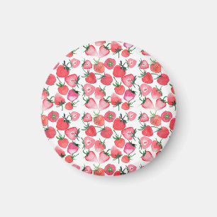 Juicy Red Strawberries Watercolor Pattern Magnet