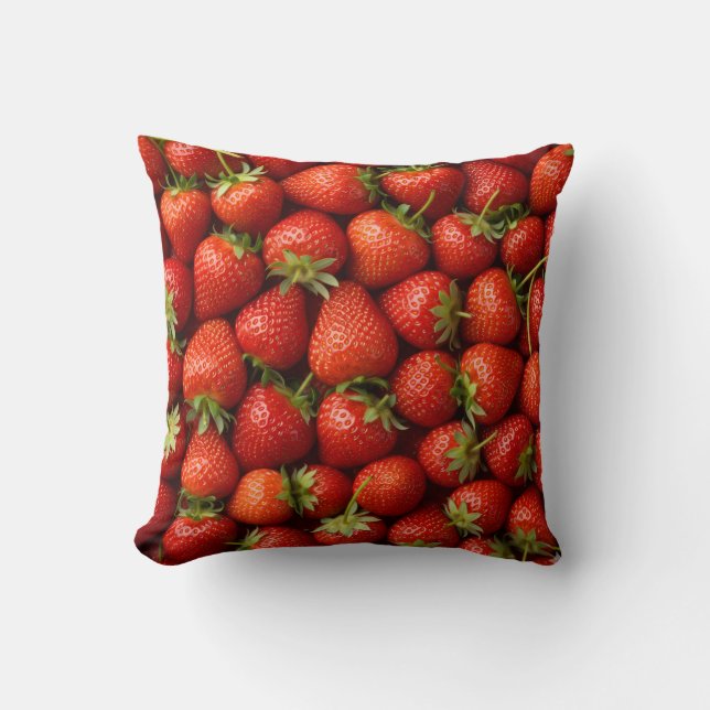 Juicy Red Strawberry Patch Throw Pillow (Front)