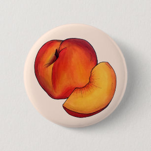 Juicy Ripe Summer Peach Peaches Stone Fruit 2 Inch Round Button
