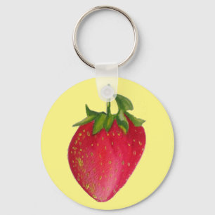 Juicy Strawberry fruit watercolour macro art Keychain