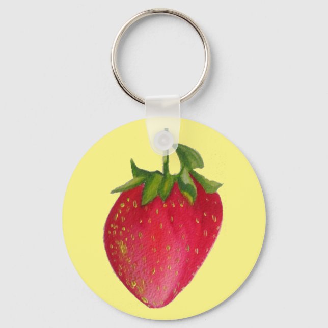Juicy Strawberry fruit watercolour macro art Keychain (Front)