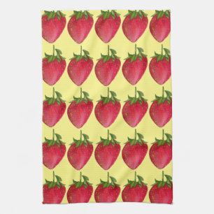 Juicy Strawberry fruit watercolour macro art Kitchen Towel