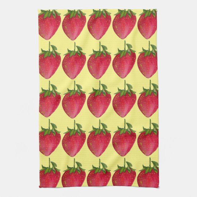 Juicy Strawberry fruit watercolour macro art Kitchen Towel (Vertical)