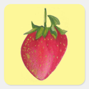 Juicy Strawberry fruit watercolour macro art Square Sticker
