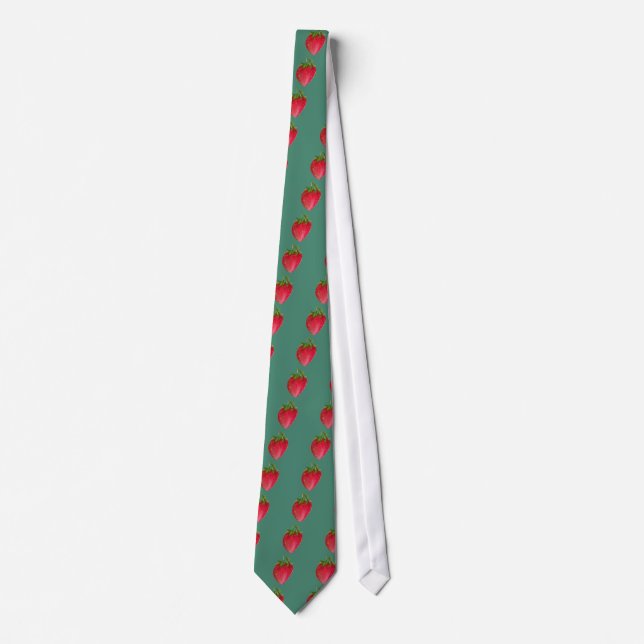 Juicy Strawberry fruit watercolour macro art Tie (Front)