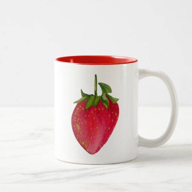 Juicy Strawberry fruit watercolour macro art Two-Tone Coffee Mug (Right)