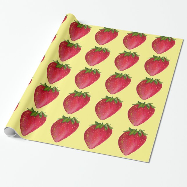 Juicy Strawberry fruit watercolour macro art Wrapping Paper (Unrolled)