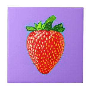 Juicy Strawberry in Pop Art Style  Tile