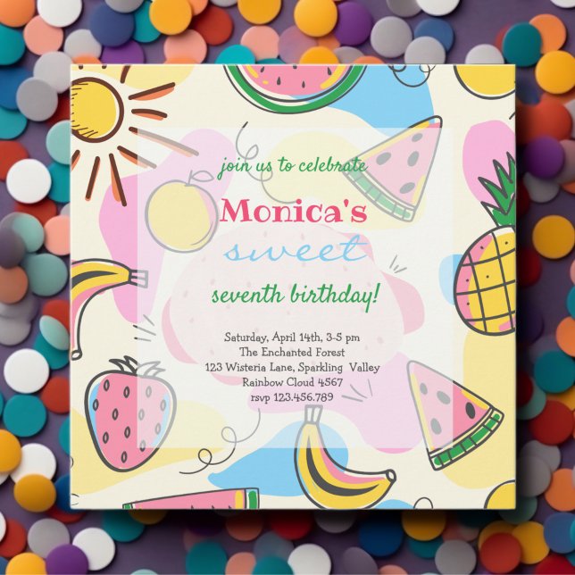 Juicy summer fruits sweet  birthday invitation (Creator Uploaded)