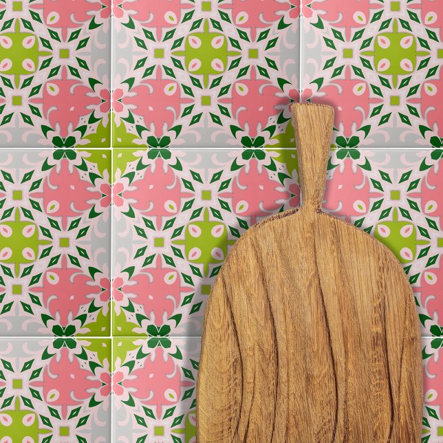 Juicy Summer Green And Watermelon Pink Pattern Tile (Creator Uploaded)