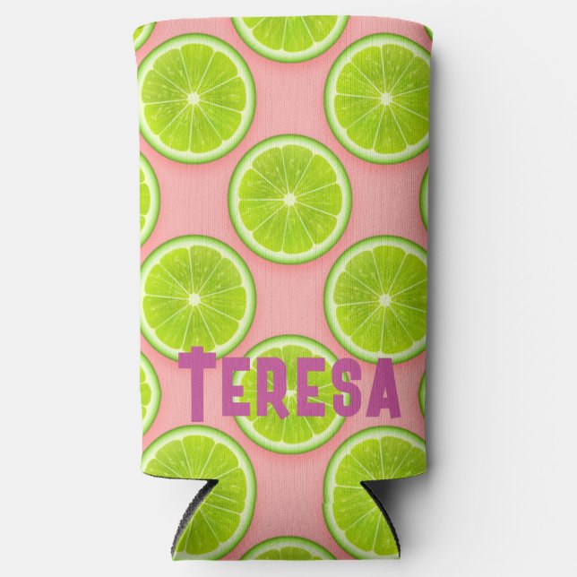 Juicy Summer Limes Fun Personalised  Seltzer Can Cooler (Front)