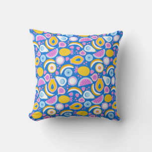 Juicy tropical fruits - Blue background Throw Pillow