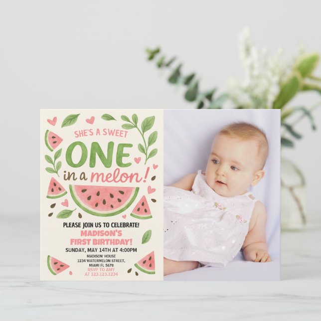 Juicy Watermelon 1er Birthday Invitation (Debout devant)