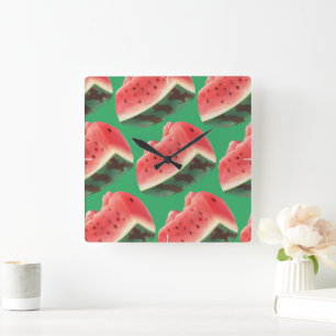 Juicy Watermelon Pattern: Summer Fruit Design Square Wall Clock