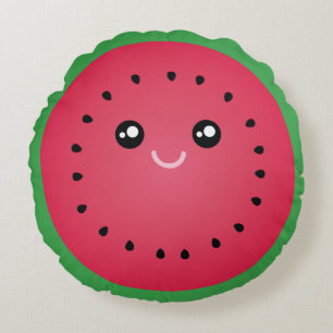 Juicy Watermelon Slice Cute Kawaii Funny Foodie Round Pillow