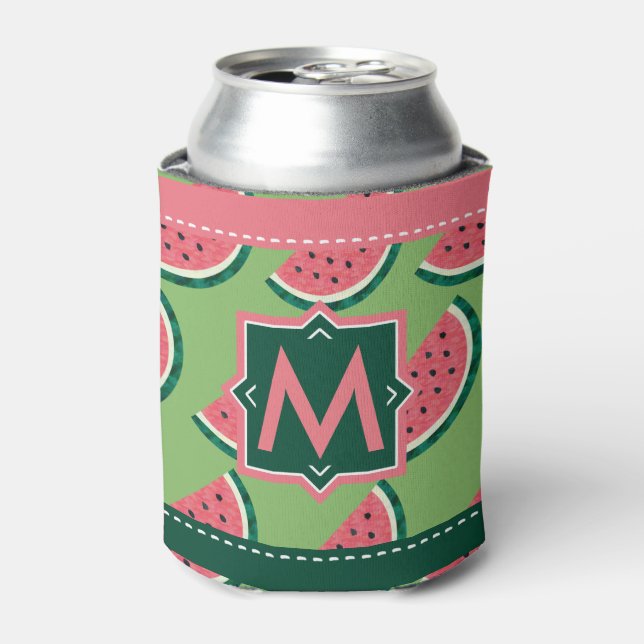 Juicy Watermelon Summer BBQ Monogram Personalized Can Cooler (Can Front)