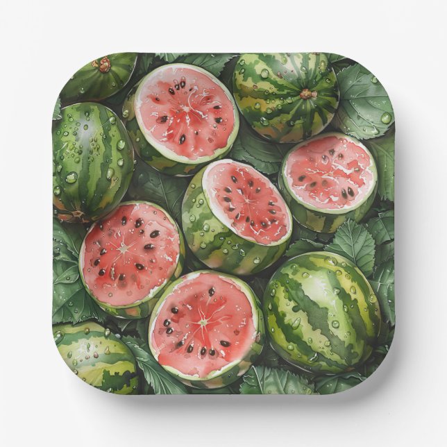 Juicy Watermelons Paper Plates (Front)