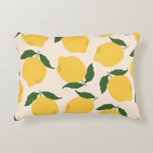 Juicy yellow Lemons, green leaves. Fresh tasty fru Accent Pillow
