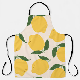 Juicy yellow Lemons, green leaves. Fresh tasty fru Apron