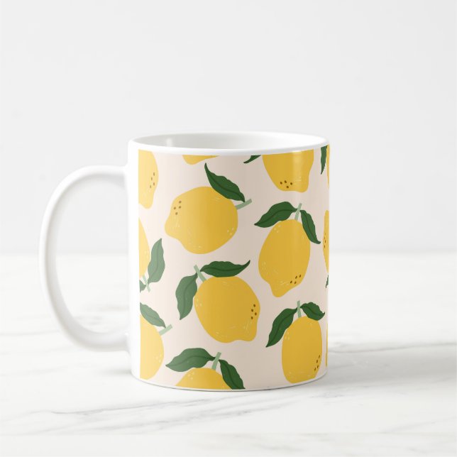 Juicy yellow Lemons, green leaves. Fresh tasty fru Coffee Mug (Left)