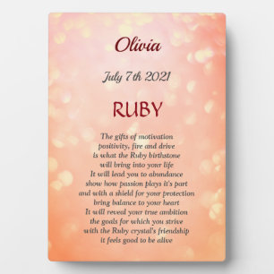 Juillet Anniversaire Ruby Tabletop Plaque avec Eas