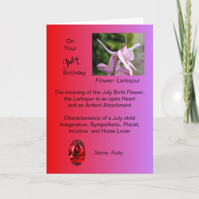 Juillet Carte d'anniversaire - Larkspur et Ruby (Devant)