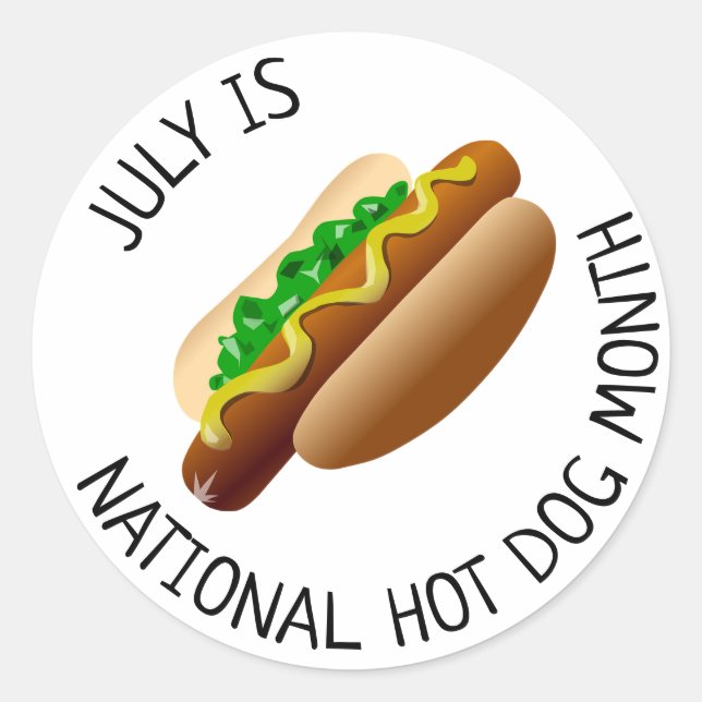 Juillet est National Hot Dog Mois Stickers (Devant)