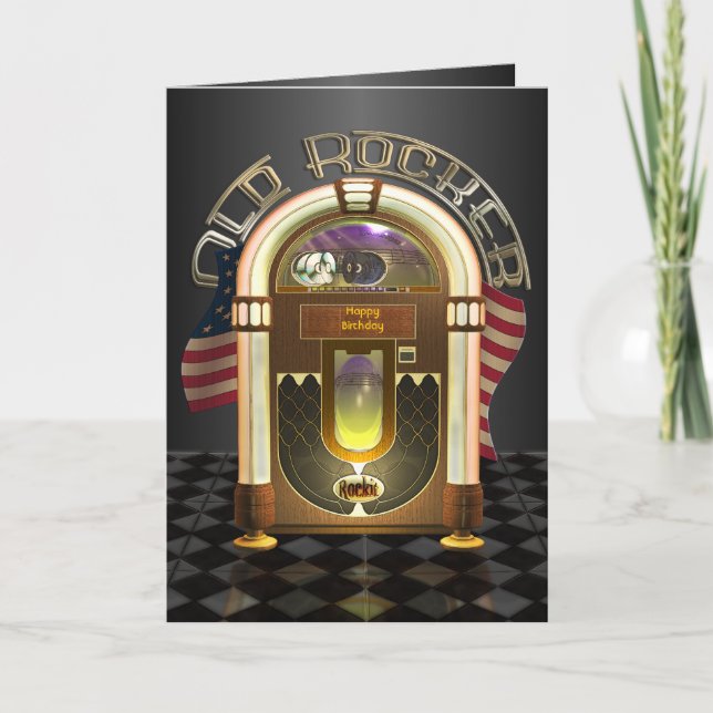 Jukebox Old Rocker Carte de voeux personnalisable (Devant)