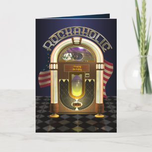 Jukebox Rockaholic Customizable Greetings Card
