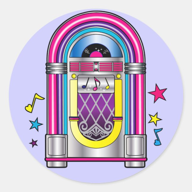 Jukebox with Stars and Notes Classic Round Sticker (Front)