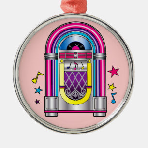 Jukebox with Stars and Notes Metal Ornament