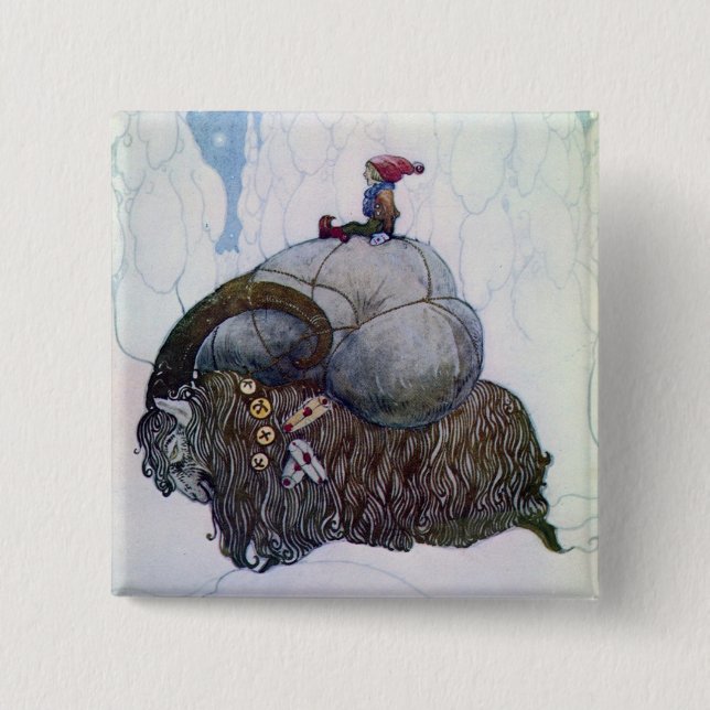 Julbocken Riding Yule Goat 2 Inch Square Button (Front)
