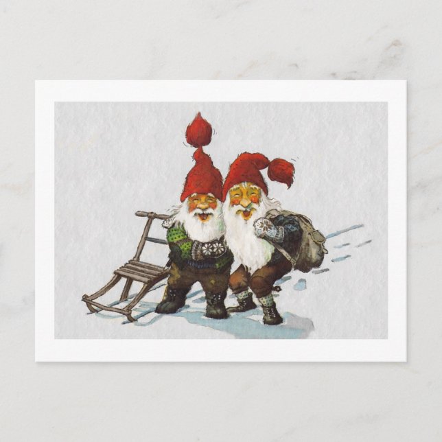Julenisse Friends Sledding Postcard (Front)